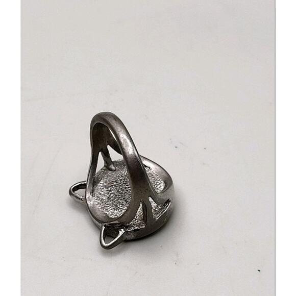 Vintage Cat Face Ring Silver Tone Black Enamel US Size 5.5 - Picture 7 of 8